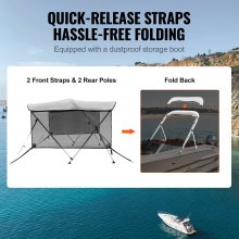 VEVOR 3 Bow Bimini Top Boat Cover, Detachable Mesh Sidewalls, 600D Polyester Canopy with 1" Aluminum Alloy Frame, Includes Storage Boot, 2 Support Poles, 2 Straps, 182.88'L x 116.84"H x 154.94"-167.64