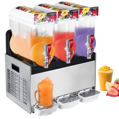 VEVOR Commercial Slushy Machine, 15L x 3 Tank Frozen Drink Machine, 110V, 1800W Commercial Margarita Machine Stainless Steel, Suitable for Supermarkets, Cafes, Restaurants, Snack Bar