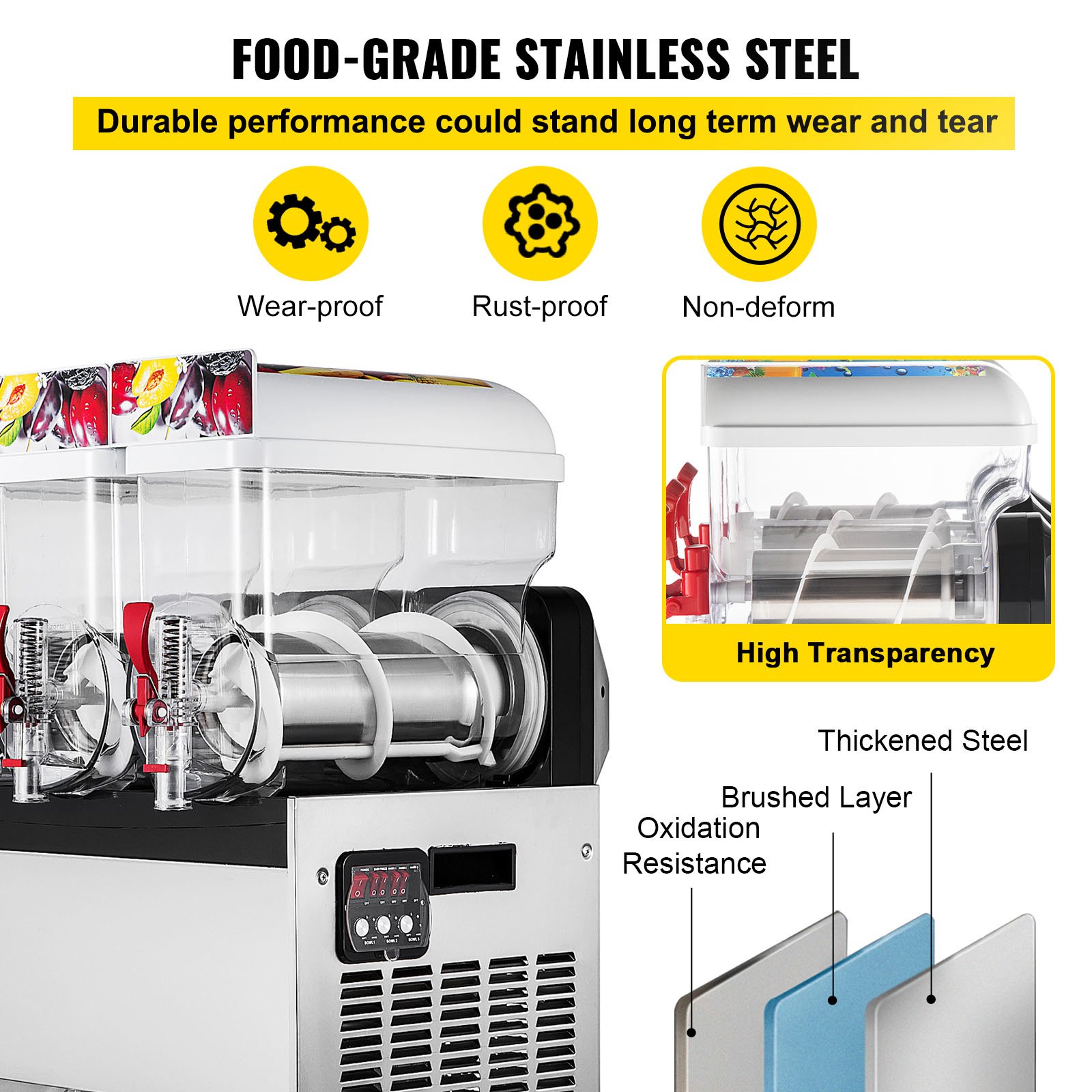 VEVOR Commercial Frozen Drink Slush Machine 3x15L Slushy Machine Frozen Drink Slush Making Machine 3 Cylinder Snow Melting Machine for Commercial and Home Use Black