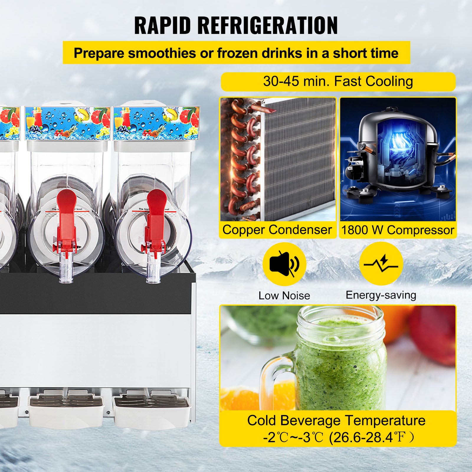 VEVOR Commercial Frozen Drink Slush Machine 3x15L Slushy Machine Frozen Drink Slush Making Machine 3 Cylinder Snow Melting Machine for Commercial and Home Use Black