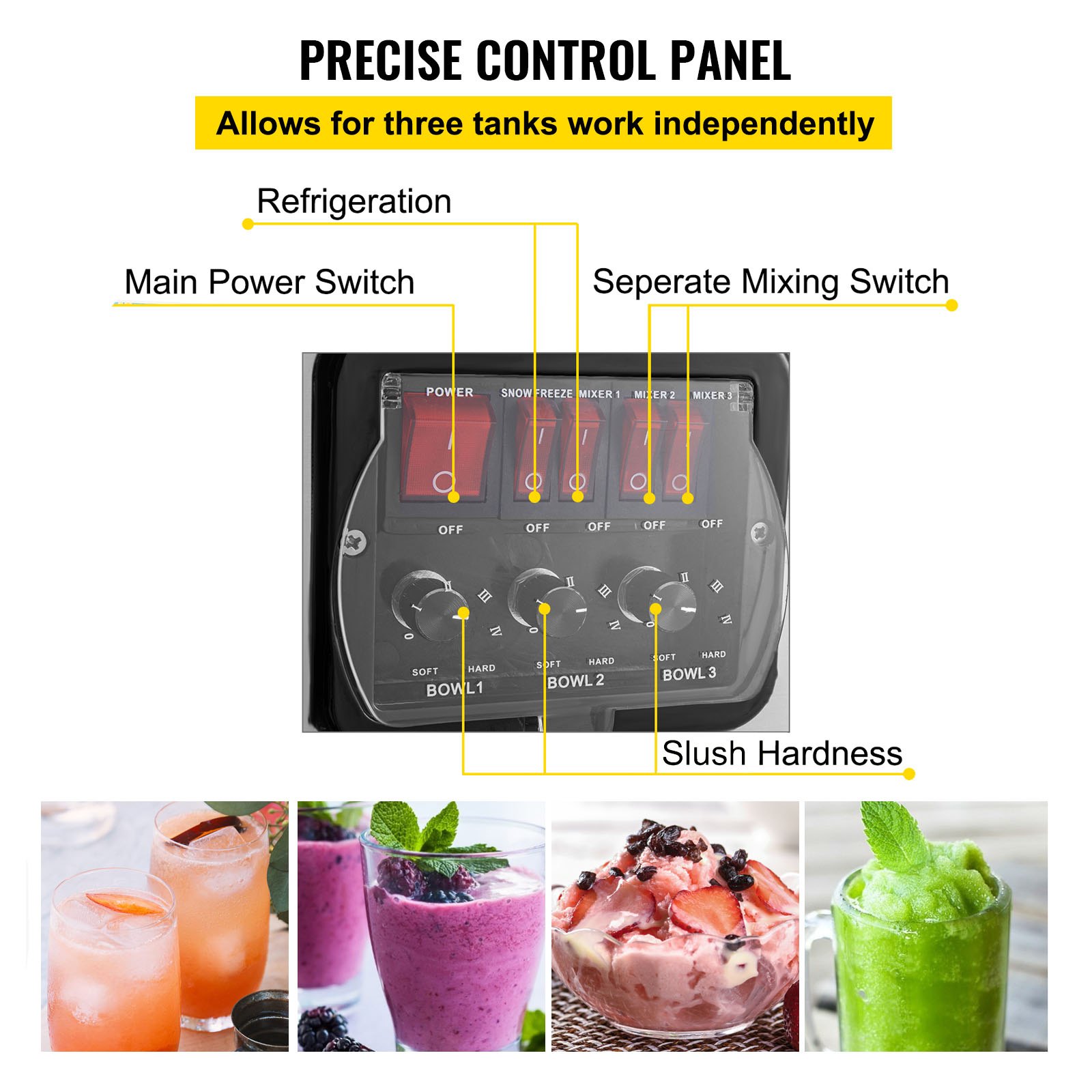 VEVOR Commercial Frozen Drink Slush Machine 3x15L Slushy Machine Frozen Drink Slush Making Machine 3 Cylinder Snow Melting Machine for Commercial and Home Use Black