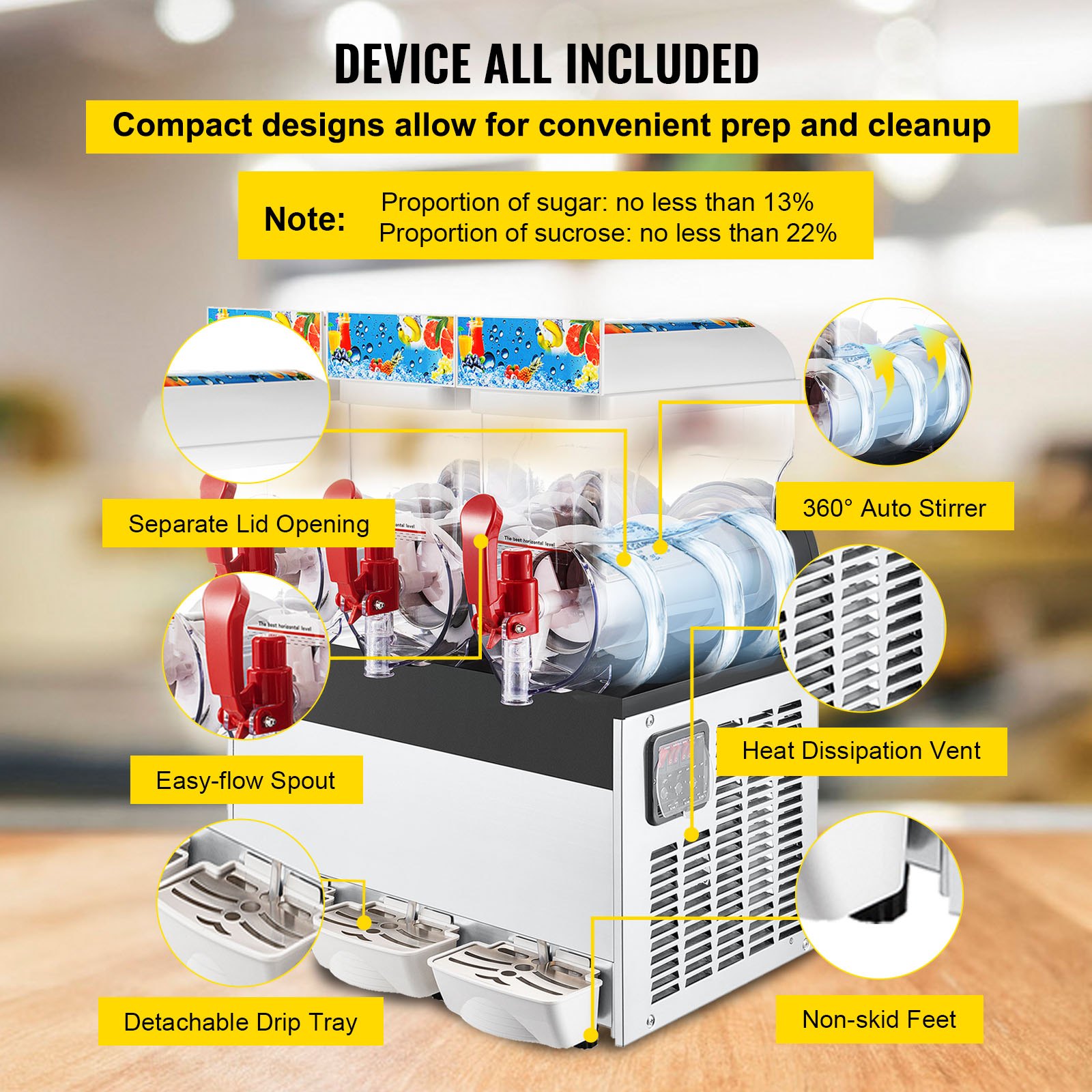 VEVOR Commercial Frozen Drink Slush Machine 3x15L Slushy Machine Frozen Drink Slush Making Machine 3 Cylinder Snow Melting Machine for Commercial and Home Use Black