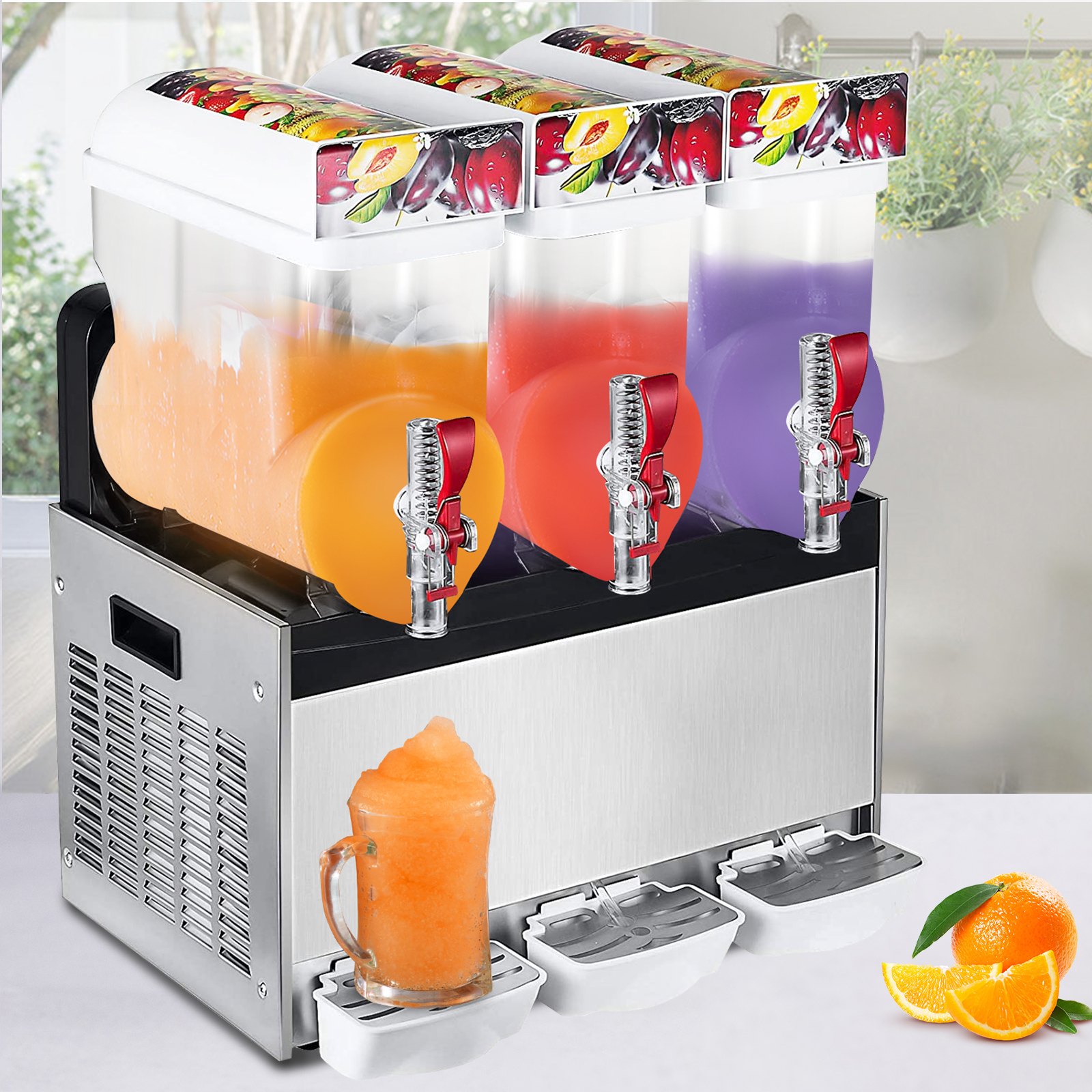VEVOR Commercial Frozen Drink Slush Machine 3x15L Slushy Machine Frozen Drink Slush Making Machine 3 Cylinder Snow Melting Machine for Commercial and Home Use Black