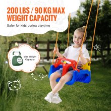 VEVOR 3-in-1 Toddler Swing Seat Baby Swing Seat with Adjustable Ropes Snap Hooks