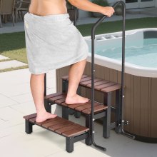 VEVOR Hot Tub Steps with Handrail, 3-Step Spa Outdoor Stairs, Heavy Duty 25.2 inch Wide Above-Ground/Inflatable Pool Ladder with 550 lbs Weight Capacity, Multi-Use for Porch, Patio, Deck, Trailers