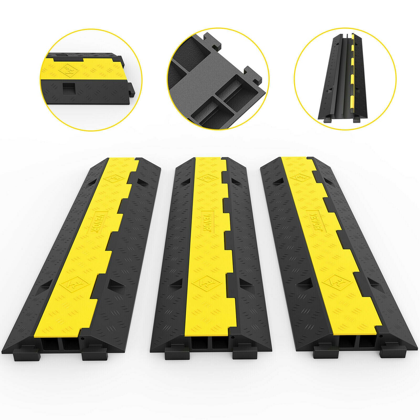 VEVOR - Rampa protectora de goma para cables eléctricos (3 unidades, 2 cables, 5000 kg)