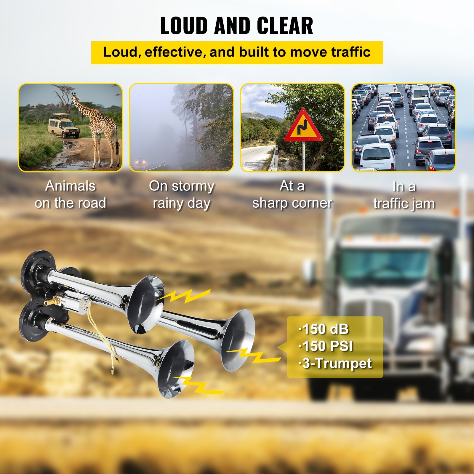 New 3 Trumpet Chrome Train Air Horn Kit With 150PSI Air System 3Liter 12V Air Compressor 150dB+