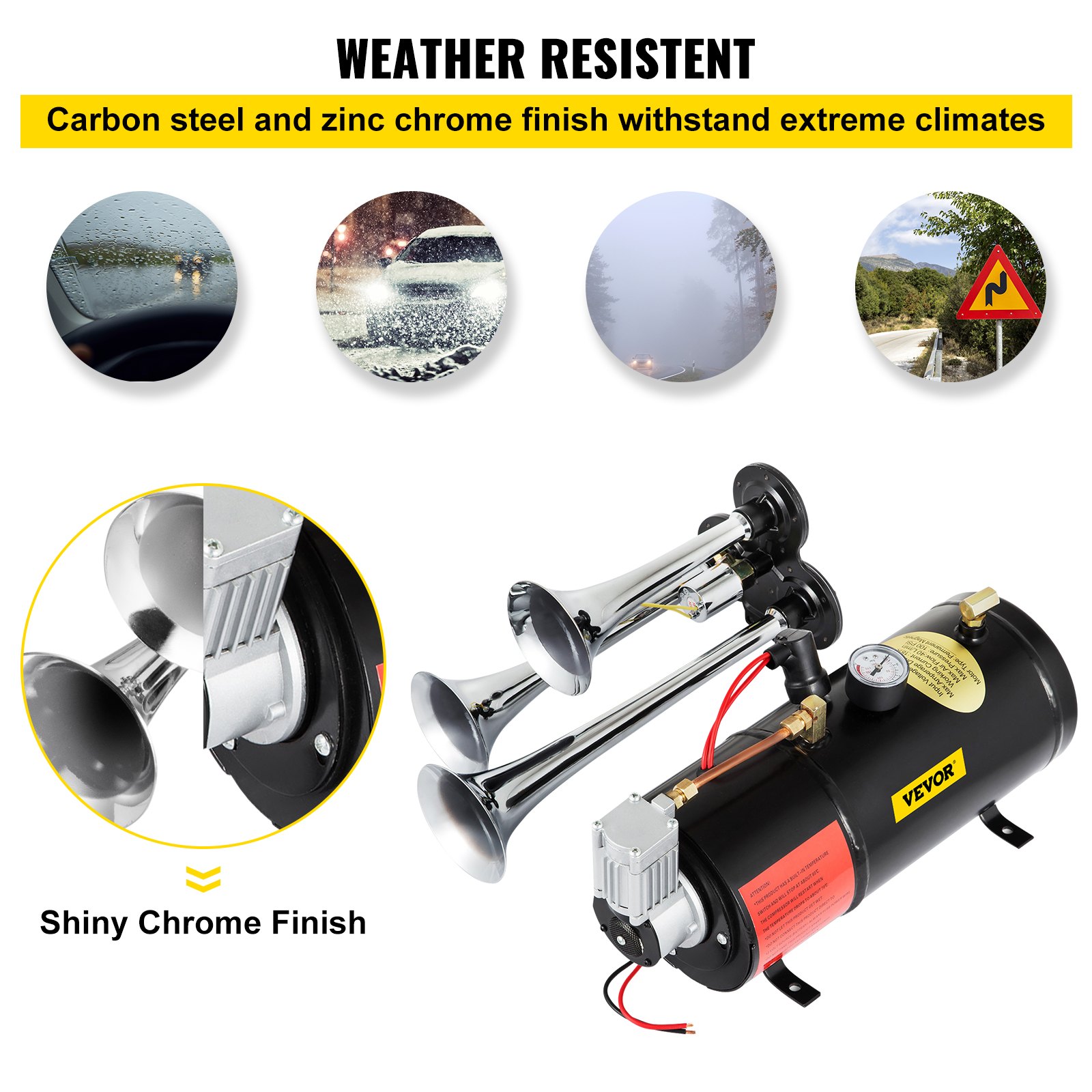 New 3 Trumpet Chrome Train Air Horn Kit With 150PSI Air System 3Liter 12V Air Compressor 150dB+