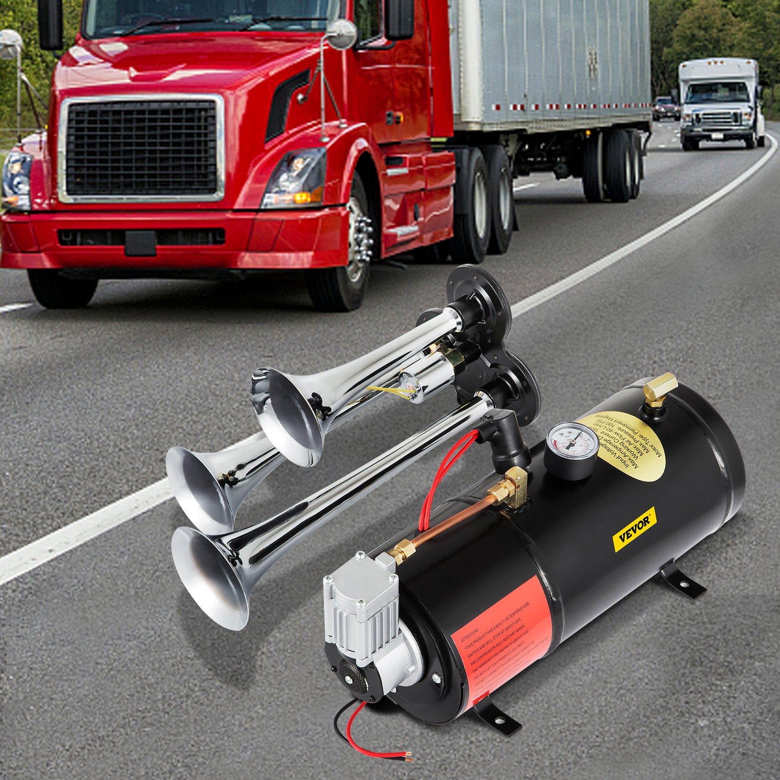 New 3 Trumpet Chrome Train Air Horn Kit With 150PSI Air System 3Liter 12V Air Compressor 150dB+