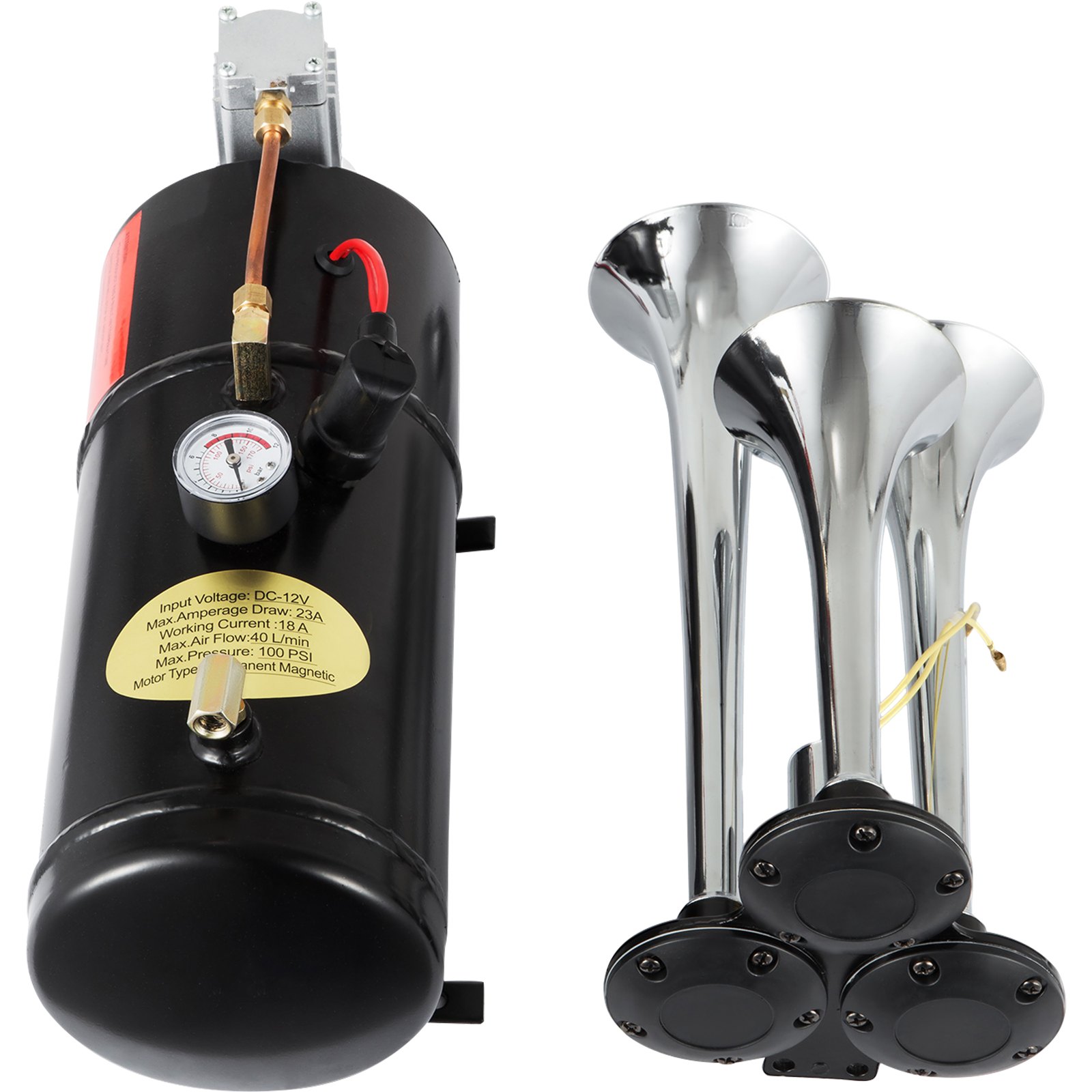 New 3 Trumpet Chrome Train Air Horn Kit With 150PSI Air System 3Liter 12V Air Compressor 150dB+
