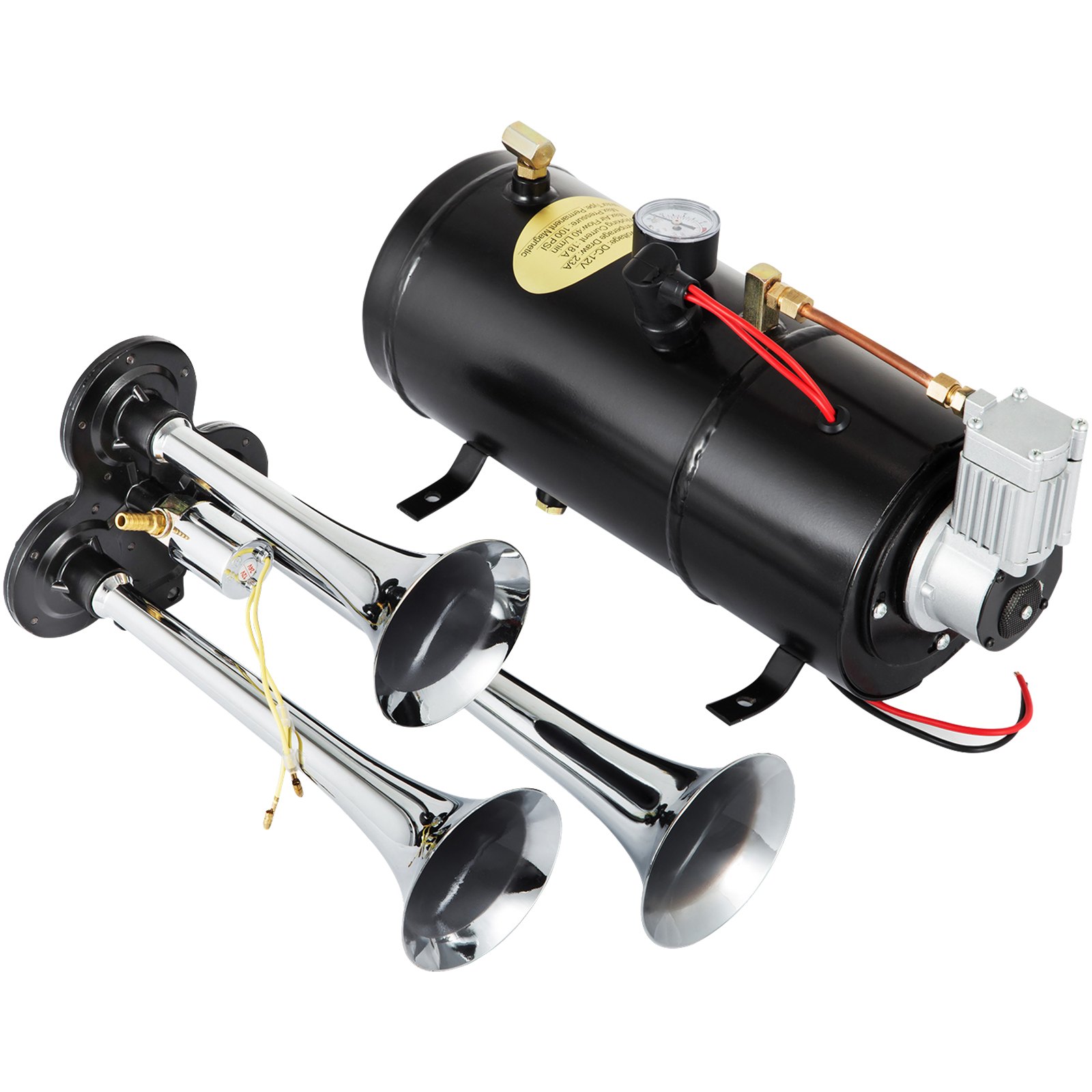 New 3 Trumpet Chrome Train Air Horn Kit With 150PSI Air System 3Liter 12V Air Compressor 150dB+