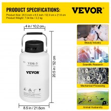 VEVOR 3L Liquid Nitrogen Container Cryogenic Container LN2 Tank Dewar with Straps 6pcs Canisters for Lab