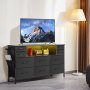 VEVOR 10 Drawer Dresser, Fabric Drawer Dresser with Fabric Bins, Closet Storage Drawers with Open Storage Shelf, LED Lights & Built-in Outlet, Fabric Storage Tower for Bedroom, Hallway, Closet, Black