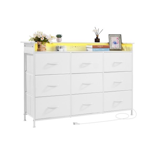 VEVOR White 9 Drawer Dresser LED Control, Charging Ports VEVOR White 9 Drawer Dresser LED Control, Charging Ports
