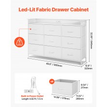 9 Drawer Dresser Tall Fabric Drawer Dresser with Bin LED & Outlet White