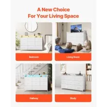 VEVOR 9 Drawer Dresser, Tall Drawer Dresser with Fabric Bin, Closet Storage Drawers with Sturdy Metal Frame, LED Lights & Built-in Outlet, Fabric Storage Tower for Bedroom, Hallway, Closet, White