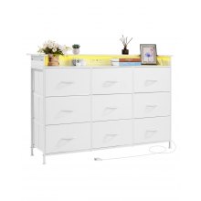 9 Drawer Dresser Tall Fabric Drawer Dresser with Bin LED & Outlet White