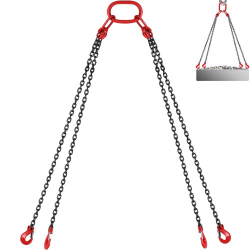 VEVOR 10ft Lifting Chain Sling, 5/16 inch Hanging Lift Chain, 11000lbs Capacity G80 Alloy Steel Engine Chain Hoist Lifts Heavyy Duty 5 Ton with 4 Leg Grab Hooks and Adjuster