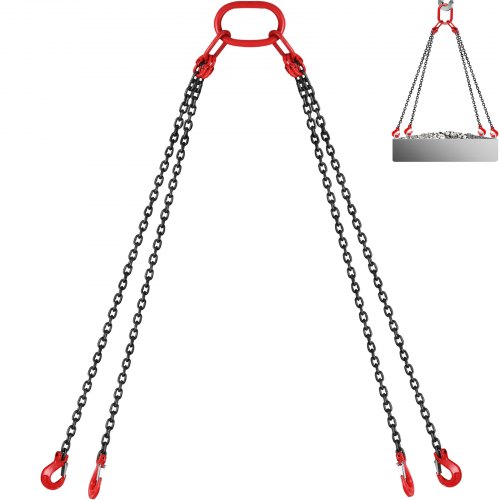 VEVOR 10FT Chain Sling 5/16 Inch X 10 FT Engine Lift Chain G80 Alloy Steel Engine Chain Hoist Lifts 3 Ton with 4 Leg Grab Hooks and Adjuster Used in Mining, Machinery, Ports, Building