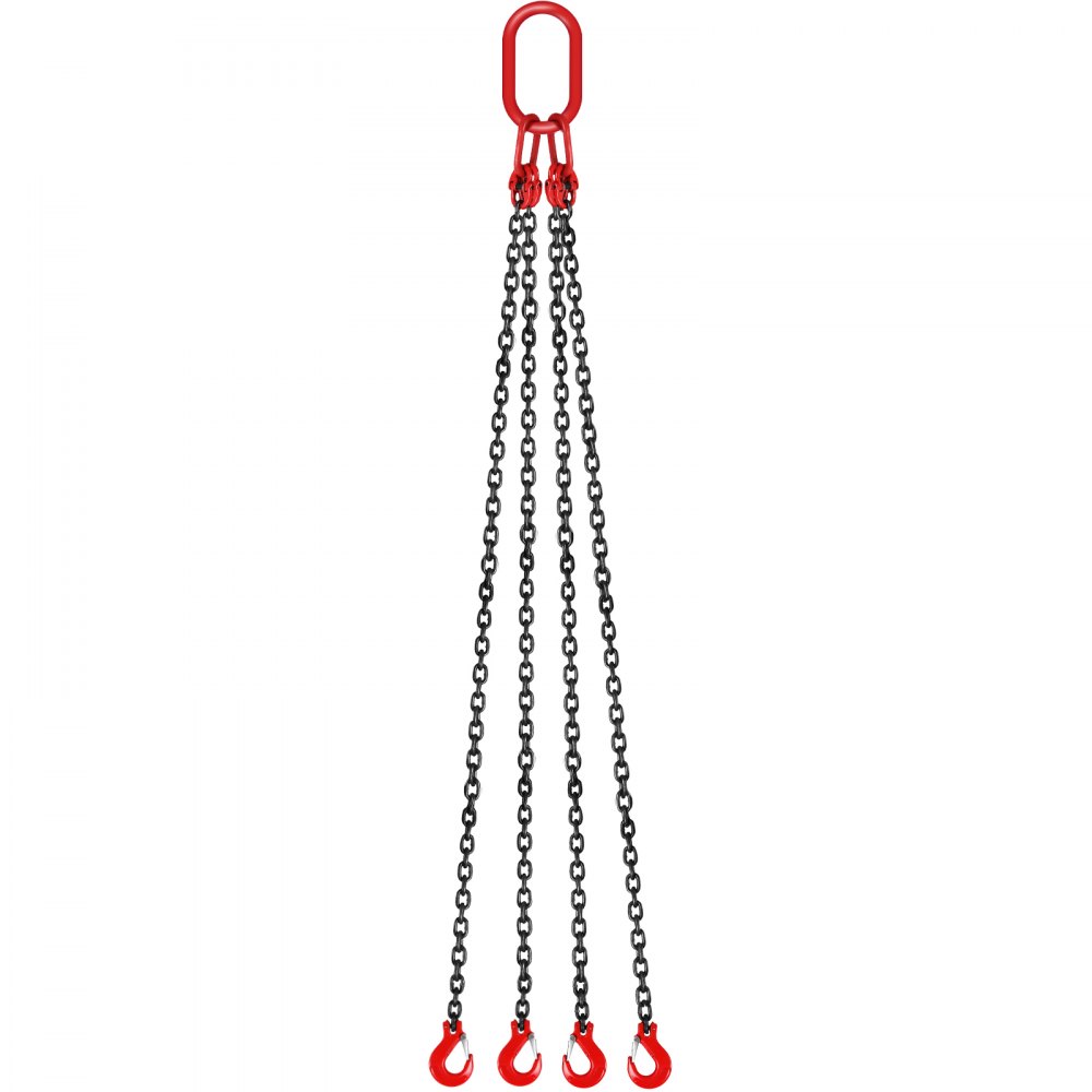 VEVOR Chain Sling, 8 mm x 300 cm Lifting Chains with Hooks, G80 Engine Chain Hoist Lifts, 5 Ton Capacity Lifting Sling Chains for Engine Hoist, Engine Lift Chain with 4 Leg Grab Hooks, Heavy Duty