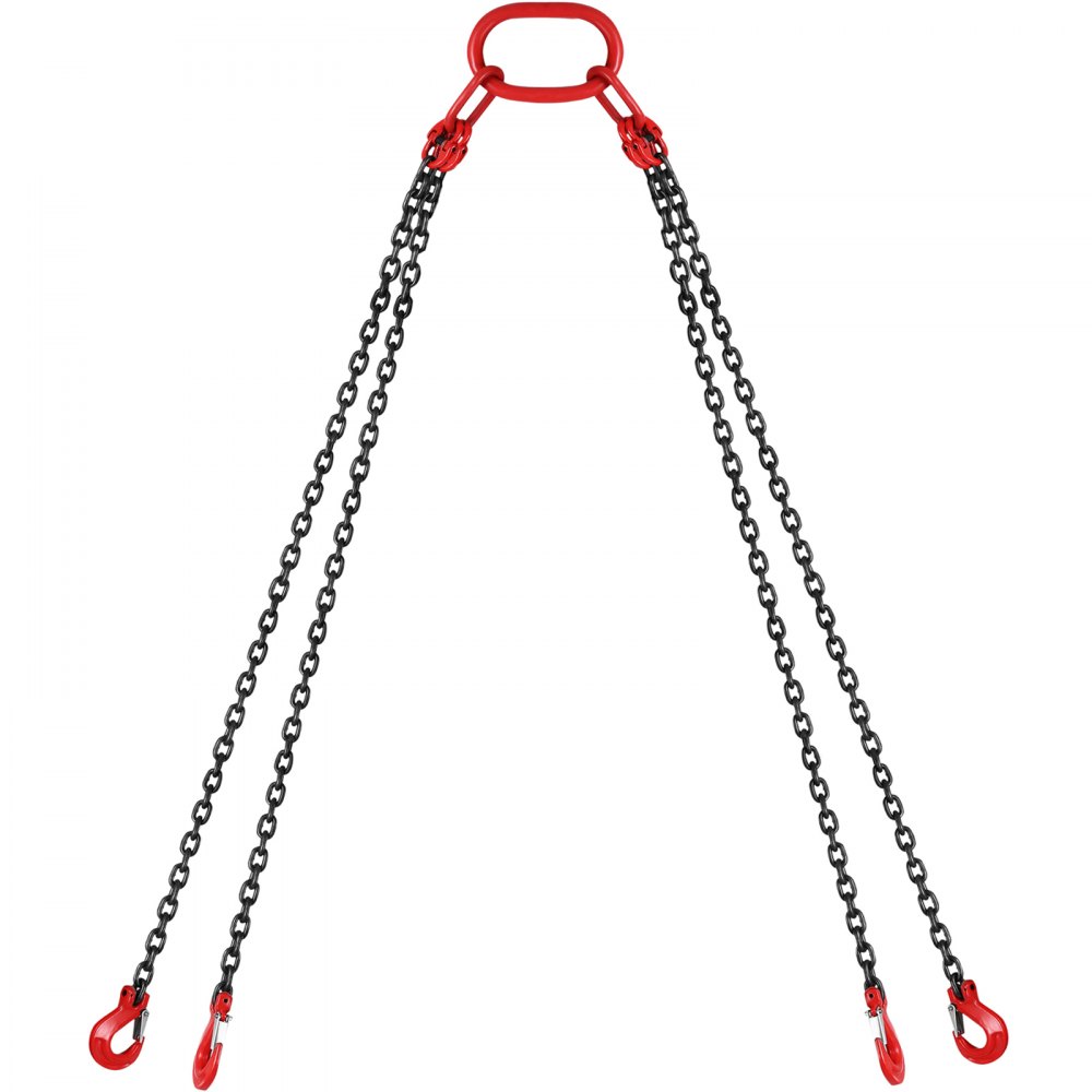 four-leg VEVOR engine lift chain with red hooks and oval ring.
