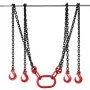 VEVOR engine lift chain with red hooks and black chains hanging from above.