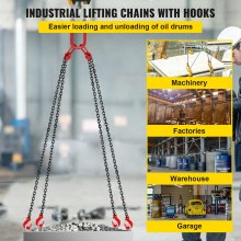 VEVOR Chain Sling 9/32" X 10' Engine Lift Chain G80 Alloy Steel Engine Chain Hoist Lifts 3 Ton with 4 Leg Grab Hooks and Adjuster