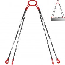 Happybuy 5Ft Chain Sling 5/16 Inch X 5 Ft Engine Lift Chain G80 Alloy Steel Engine Chain Hoist Lifts 3 Ton With 4 Leg Grab Hooks