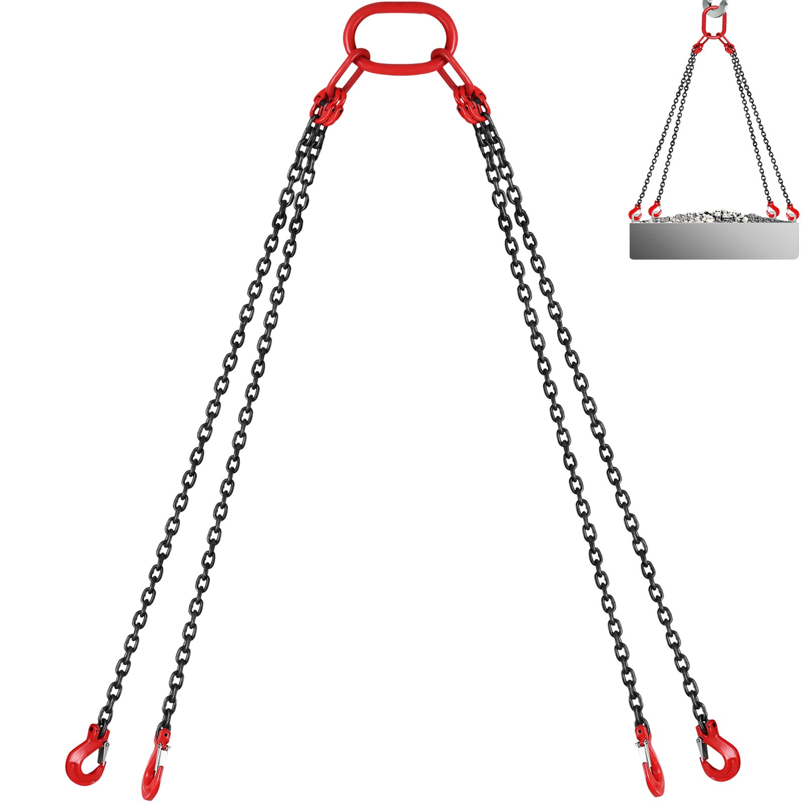 VEVOR 304.8 cm Lifting Chain Sling, 7.9 mm Hanging Lift Chain, 4989.5 kg Capacity G80 Alloy Steel Engine Chain Hoist Lifts Heavy Duty 5 Ton with 4 Leg Grab Hooks and Adjuster