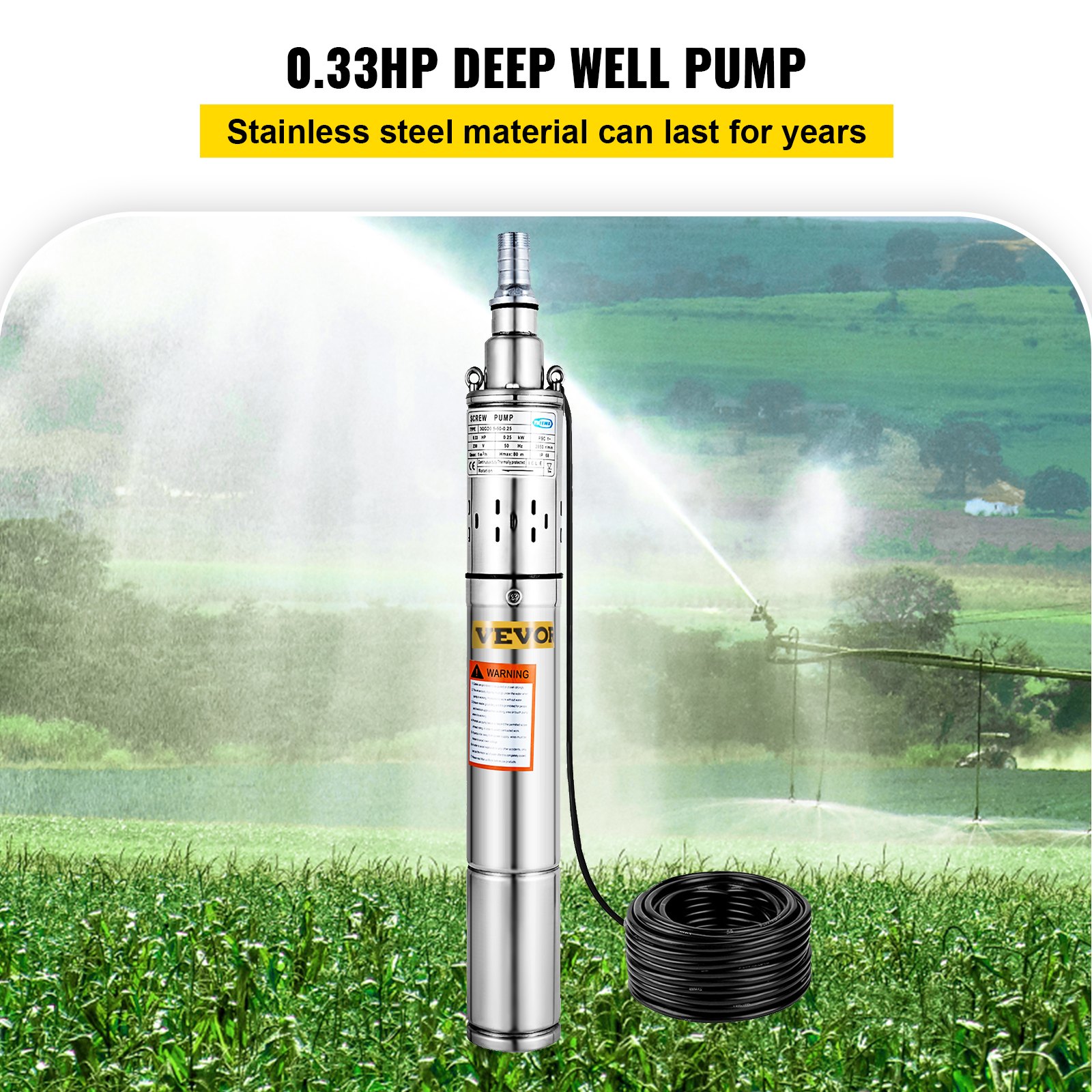 3" 0.25kw 220v Borehole Deep Well Submersible Water Pump Long Live + 20m Cable