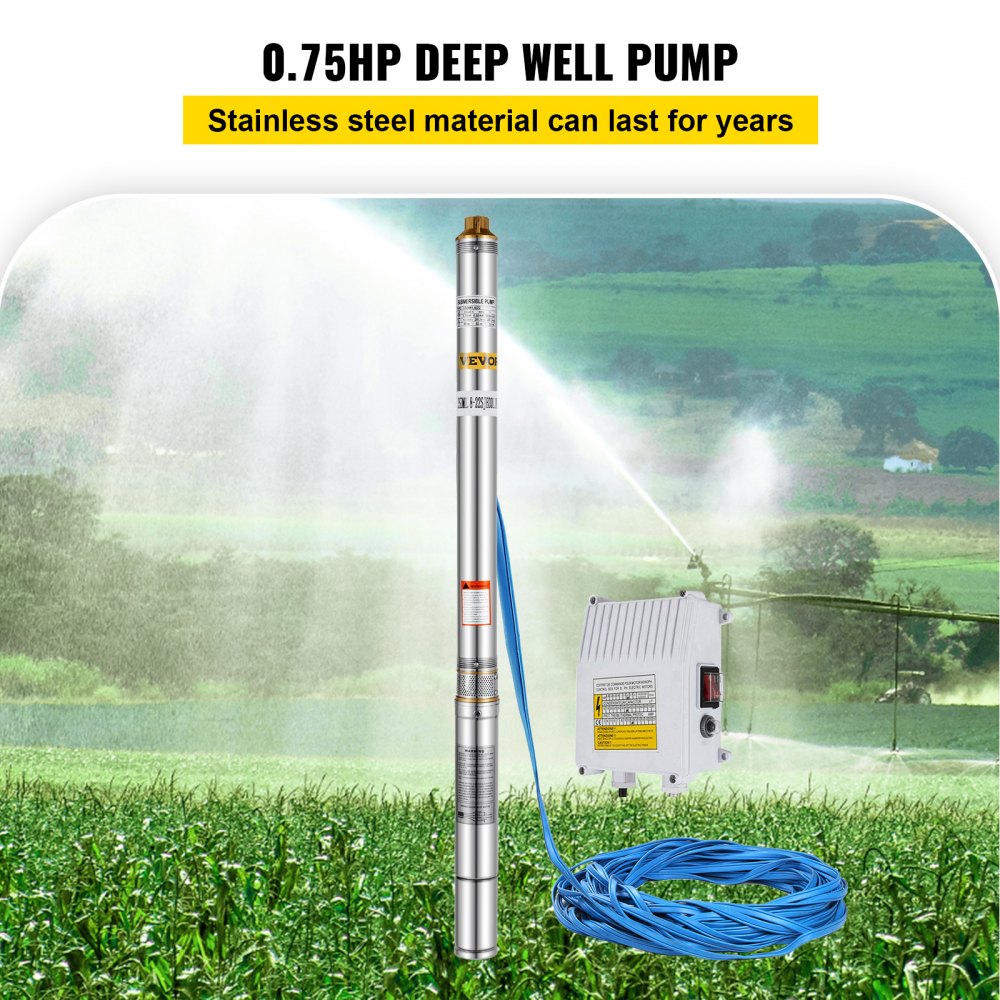 3'' 550w Submersible Deep Well Pump 20m Cable With Control Box 22 Impellers