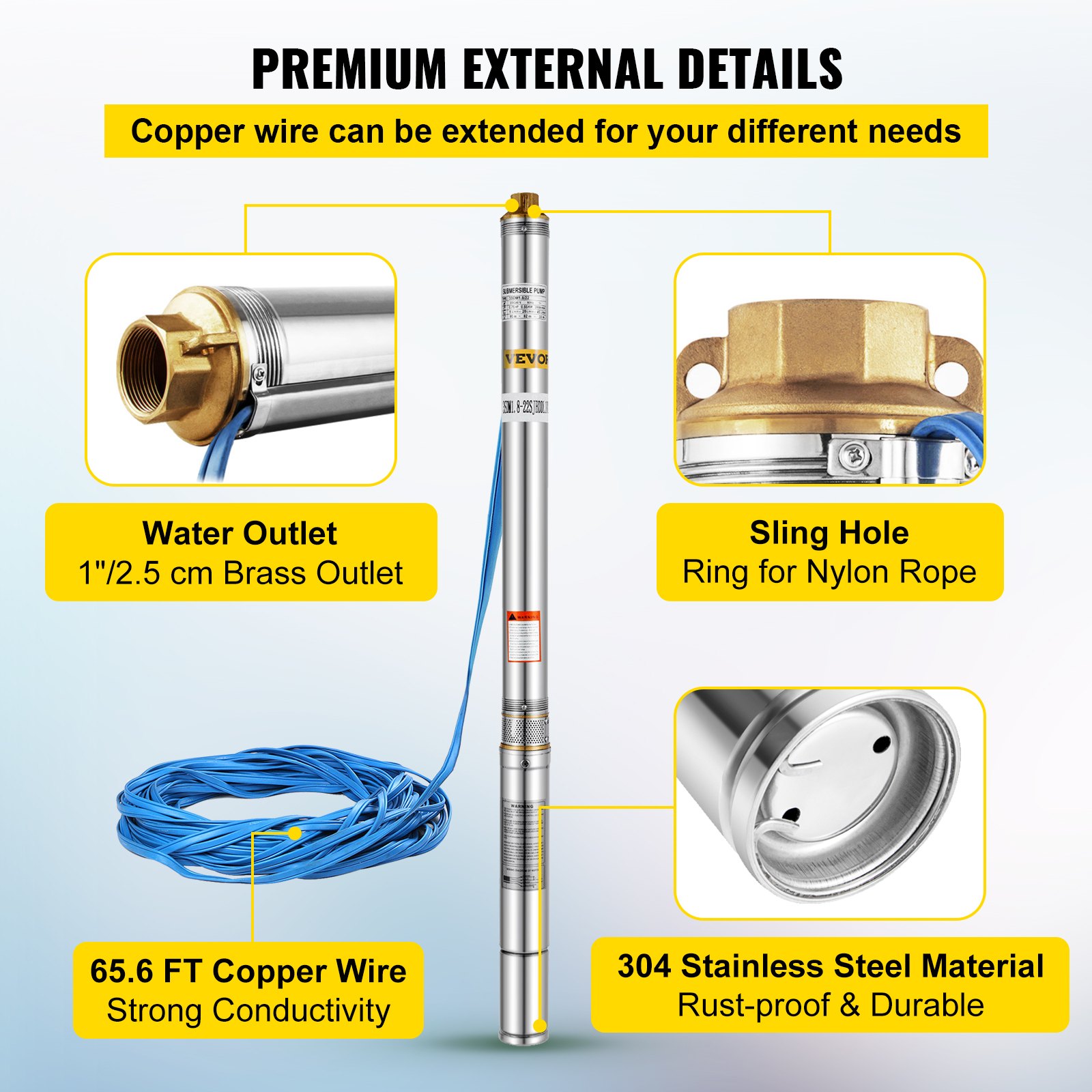 3'' 550w Submersible Deep Well Pump 20m Cable With Control Box 22 Impellers