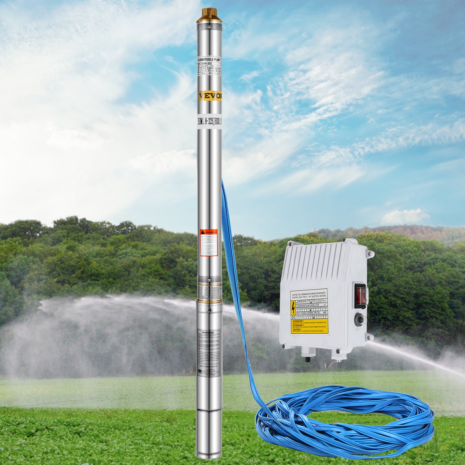 3'' 550w Submersible Deep Well Pump 20m Cable With Control Box 22 Impellers