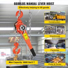 VEVOR 3T Chian Hoist Manual Lever Chain Hoist 1.5M 6600lbs 5ft Ratcheting Lever Block Chain Hoist Come Along Puller Pulley for Warehouse Garages