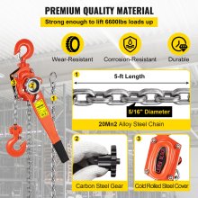 VEVOR 3T Chian Hoist Manual Lever Chain Hoist 1.5M 6600lbs 5ft Ratcheting Lever Block Chain Hoist Come Along Puller Pulley for Warehouse Garages