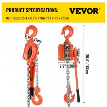 VEVOR 3T Chian Hoist Manual Lever Chain Hoist 1.5M 6600lbs 5ft Ratcheting Lever Block Chain Hoist Come Along Puller Pulley for Warehouse Garages