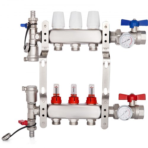 3-branch Pex Radiant Floor Heating Manifold Set Leak-proof Horizontal Tested