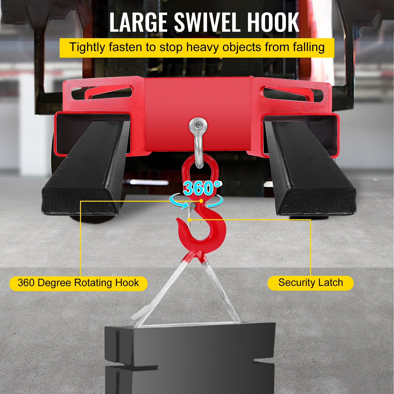 VEVOR 3 Ton Forklift Lifting Hook 6000 LBS/3000KG Capacity Lift Truck Fork Hoist Swivel Hook Mobile Crane Forklift Attachments