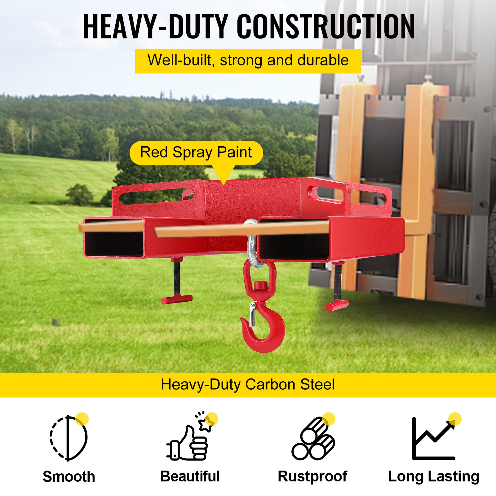 3 Tonne Large Forklift Lifting Hook Attachment 3000kg Telehandler Crane Jib Test Cert