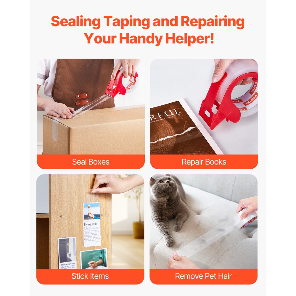 VEVOR Clear Packing Tape, 3 inches Core, 12 Rolls 1.88 Inches x 65 Yards Packing Tape with Dispenser, 2.7 Mil Heavy Duty Packaging Tape Designed for Moving, Storage and Packing, Shipping and Mailing