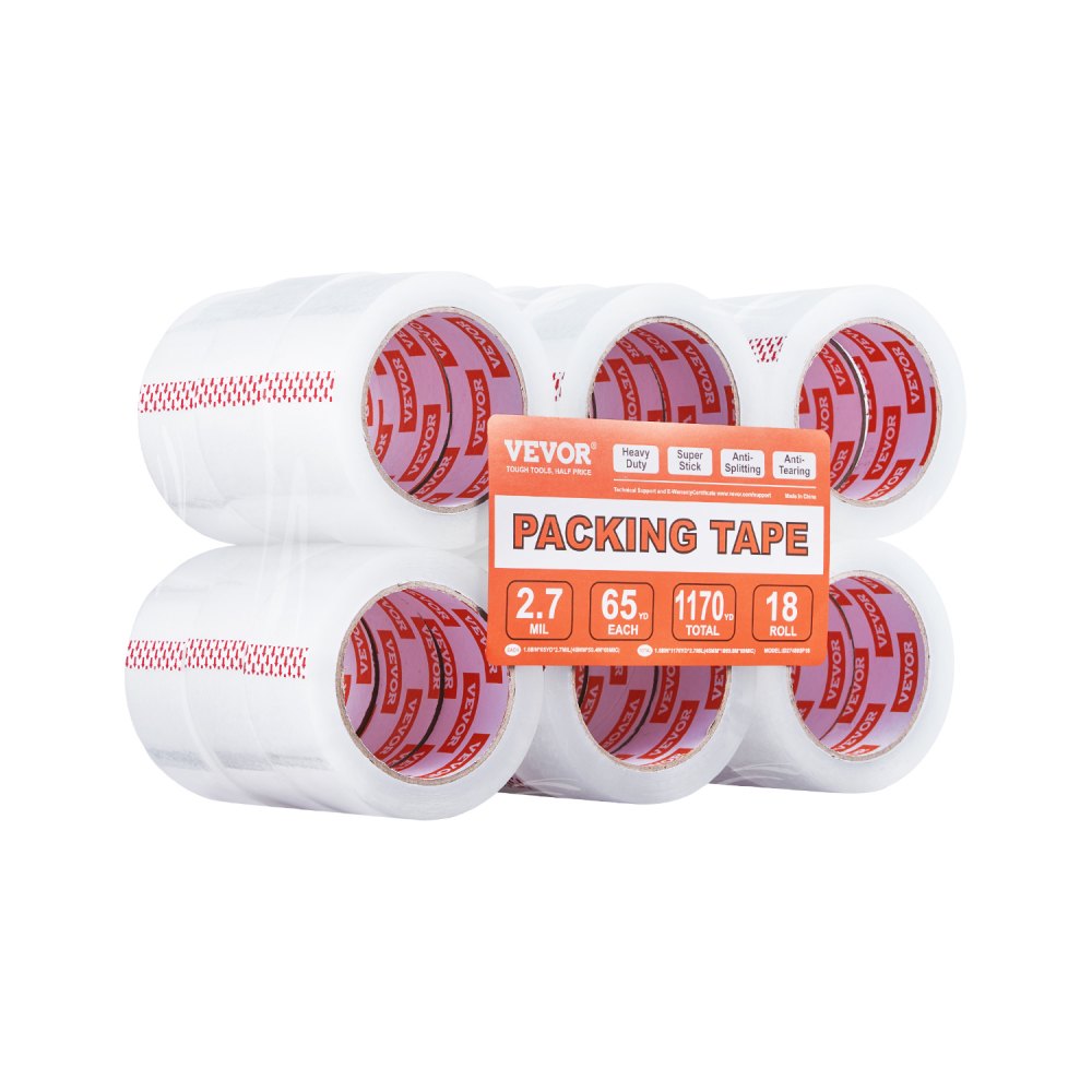 VEVOR Packing Tape 18 Rolls 65 Yards Heavy Duty Clear Packing Tapes 2.7 Mil