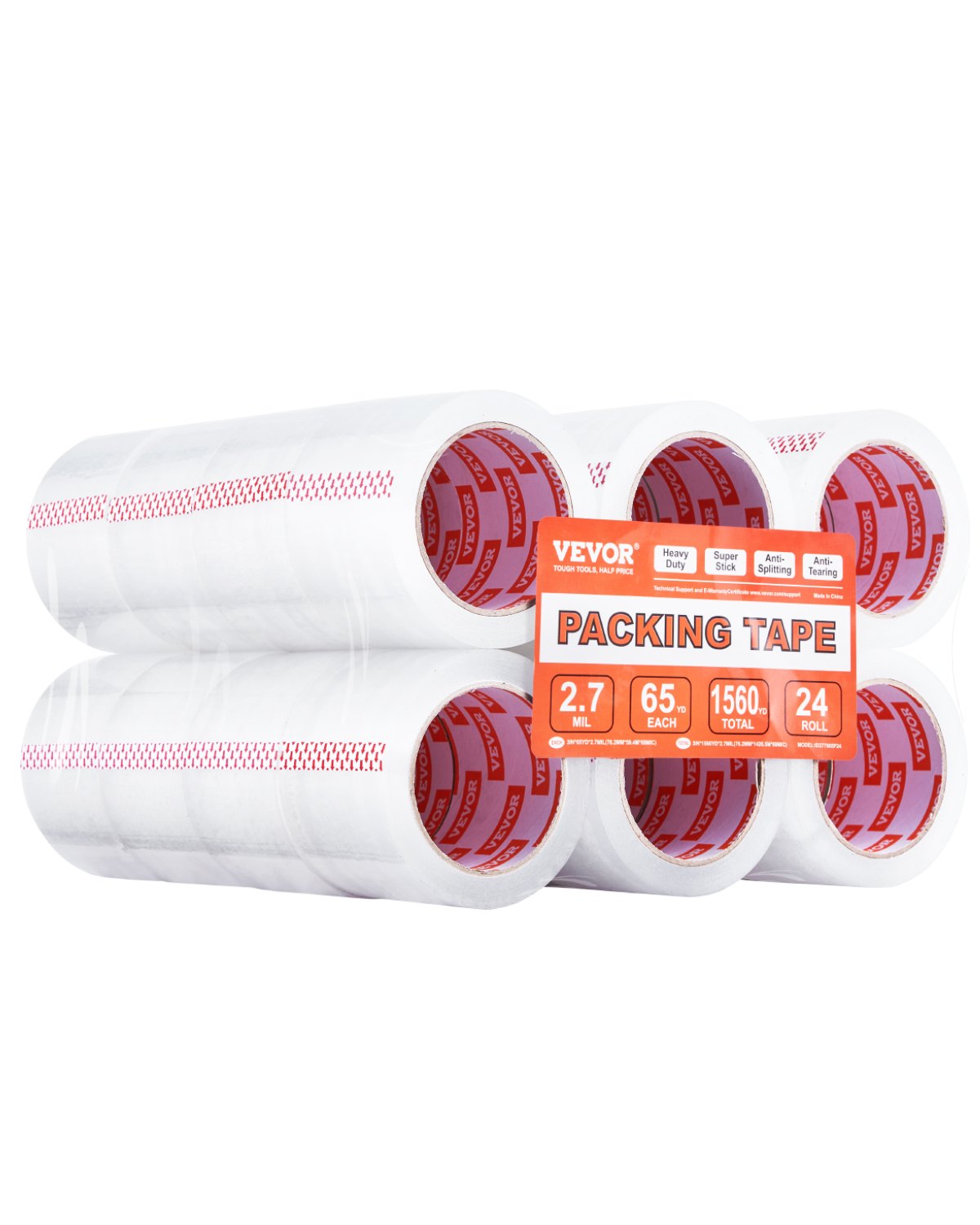 VEVOR Clear Packing Tape, 3 inches Core, 24 Rolls 3 Inches x 65 Yards Packing Tape, 2.7 Mil Thick, Heavy Duty Packaging Tape Designed for Moving, Storage and Packing, Shipping and Mailing, Office
