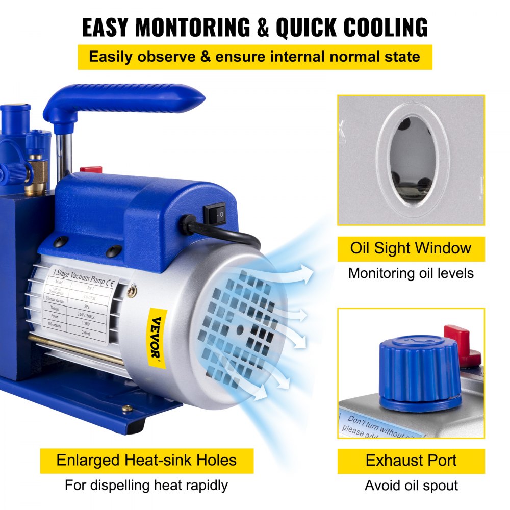 VEVOR Vacuum Pump Kit 4.8CFM 1/3HP Single Stage HVAC A/C Refrigeration Kit 5PA Ultimate Vacuum, Manifold Gauge Set Including Rotary Vane Vacuum Pump for Air Conditioning Systems