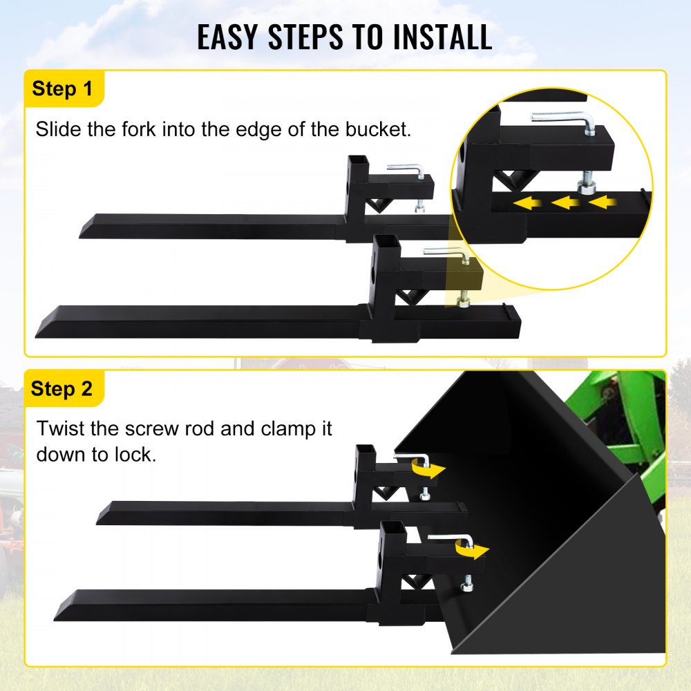 VEVOR Clamp on Pallet Forks Loader Bucket 1814 kg Capacity 1090mm Pro HD Chain