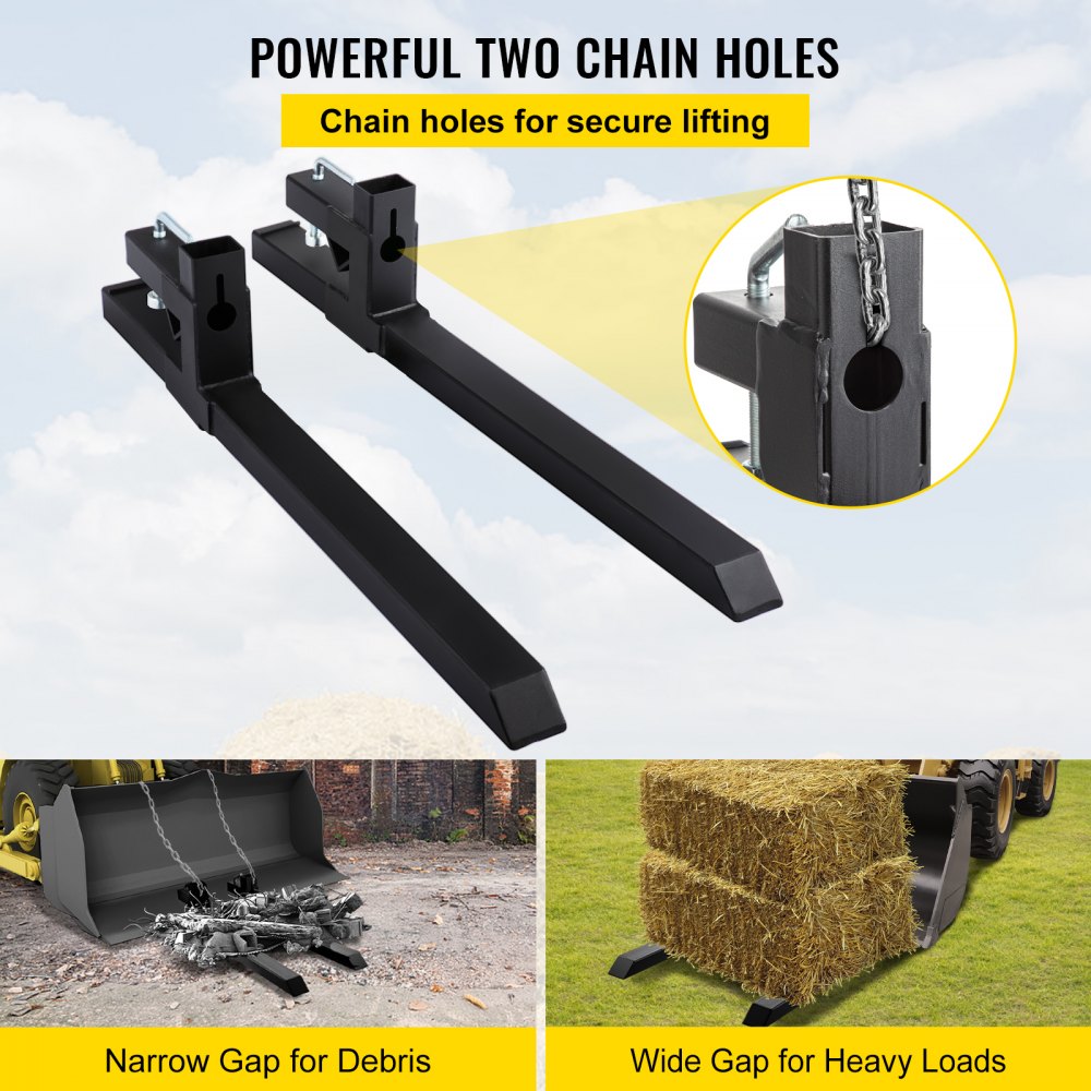 VEVOR Pallet Forks 42.9" 4000 Lbs Max, Clamp On Tractor Bucket Forks 58.7" Total Length, Heavy Duty Front Loader Forks, Fork Attachment for Skid Steer,Loader Bucket