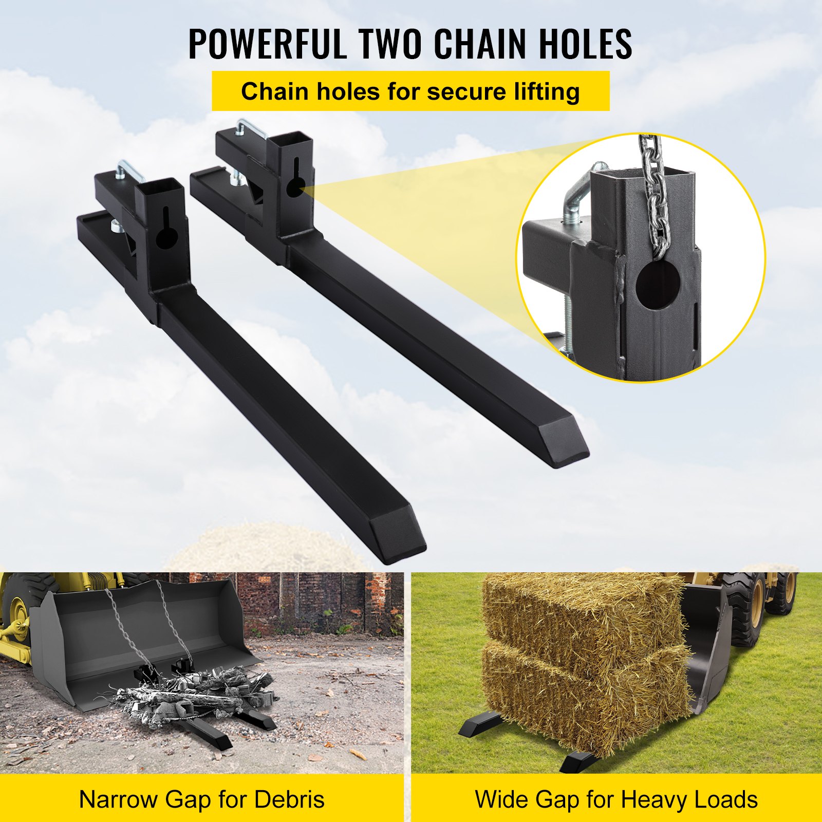VEVOR Pallet Forks 42.9" 4000 Lbs Max, Clamp On Tractor Bucket Forks 58.7" Total Length, Heavy Duty Front Loader Forks, Fork Attachment for Skid Steer,Loader Bucket