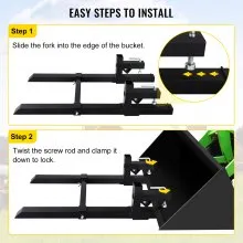 VEVOR Pallet Forks 42.9" 4000 Lbs Max, Clamp On Tractor Bucket Forks with Adjustable Stabilizer Bar, Heavy Duty Front Loader Forks 58.7" Total Length, Fork Attachment for Skid Steer, Loader Bucket