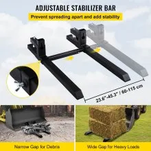 VEVOR Pallet Forks 42.9" 4000 Lbs Max, Clamp On Tractor Bucket Forks with Adjustable Stabilizer Bar, Heavy Duty Front Loader Forks 58.7" Total Length, Fork Attachment for Skid Steer, Loader Bucket