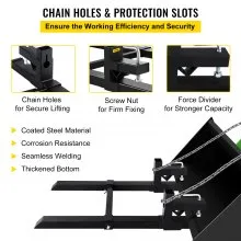 VEVOR Pallet Forks 42.9" 4000 Lbs Max, Clamp On Tractor Bucket Forks with Adjustable Stabilizer Bar, Heavy Duty Front Loader Forks 58.7" Total Length, Fork Attachment for Skid Steer, Loader Bucket