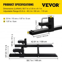 VEVOR Pallet Forks 1814 kg Capacity Tractor Forks with Adjustable Stabilizer Bar